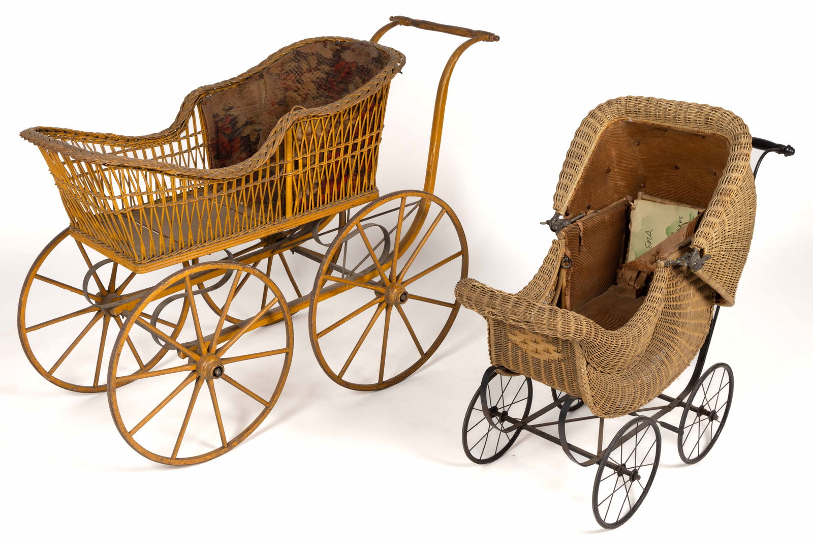 VICTORIAN / EDWARDIAN WICKER BABY CARRIAGES, LOT OF TWO (1 of 4)