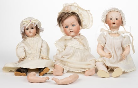 ASSORTED JAPANESE / NIPPON BISQUE-HEAD TODDLER DOLLS, LOT OF THREE