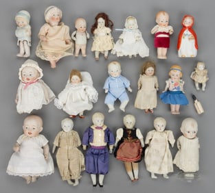 ASSORTED JAPANESE / NIPPON MINIATURE AND DOLL-HOUSE BISQUE-HEAD DOLLS, LOT OF 18