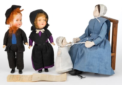 ASSORTED VINTAGE AMISH DOLLS, LOT OF FOUR