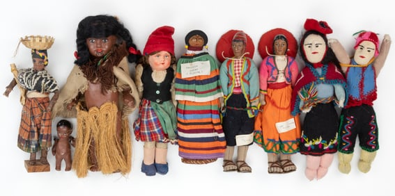 VINTAGE ASSORTED CLOTH AND COMPOSITION DOLLS, LOT OF NINE