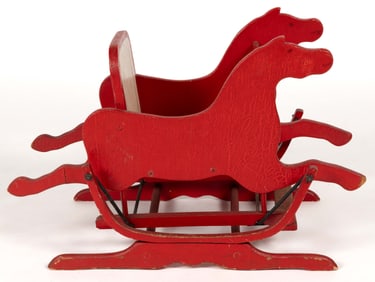 AMERICAN FOLK ART PAINT-DECORATED WOODEN HORSE ROCKER / GLIDER