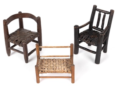 MID-ATLANTIC FOLK ART PAINTED MINIATURE / DOLL'S CHAIRS, LOT OF TWO