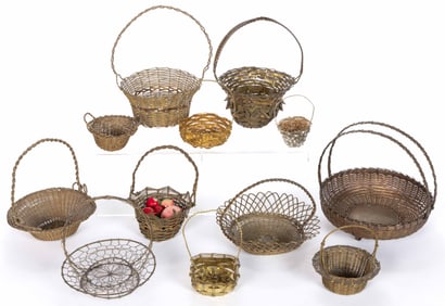 ASSORTED MINIATURE WOVEN-METAL CHRISTMAS BASKETS, LOT OF 12