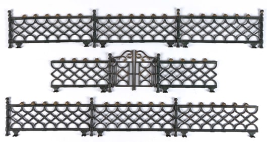 CAST-IRON LATTICEWORK CHRISTMAS TREE / TOY FENCE, LOT OF TEN SECTIONS