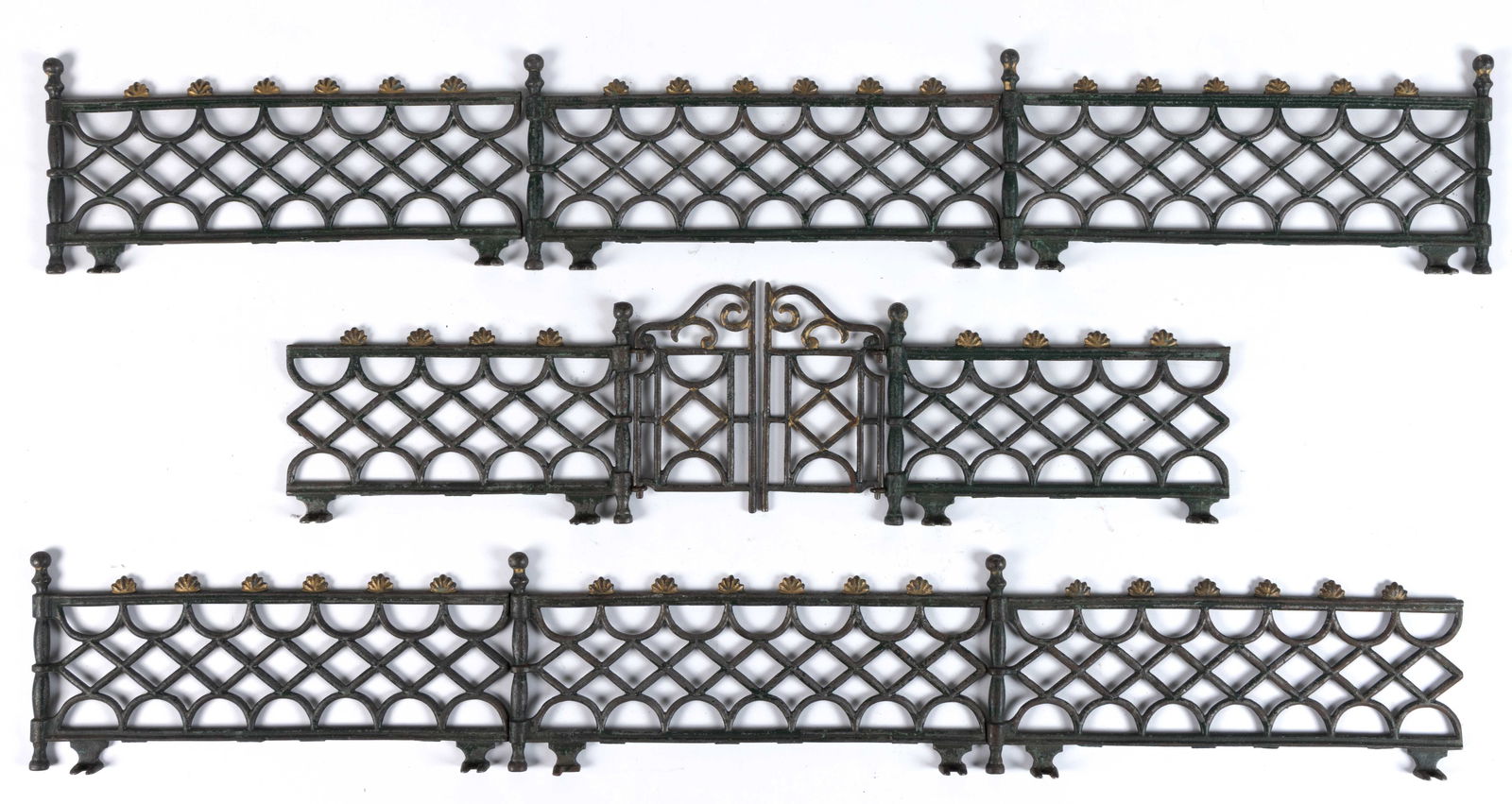 CAST-IRON LATTICEWORK CHRISTMAS TREE / TOY FENCE, LOT OF TEN SECTIONS (1 of 1)