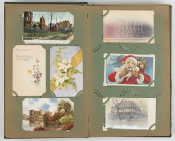 ANTIQUE SCENIC AND HOLIDAY POST CARDS IN ORIGINAL ALBUM