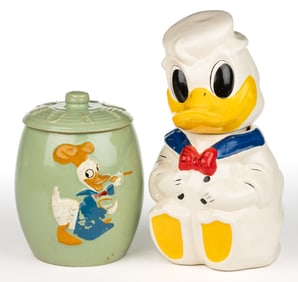 VINTAGE DONALD DUCK / WALT DISNEY CERAMIC COOKIE JARS, LOT OF TWO