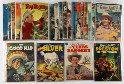WESTERN-THEMED AND COWBOY ACTOR GOLDEN AGE COMIC BOOKS, LOT OF 25