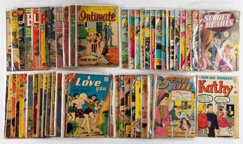 ASSORTED GOLDEN AND SILVER AGE ROMANCE COMIC BOOKS, LOT OF 53