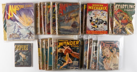 SCIENCE FICTION, HORROR, AND DETECTIVE-THEMED PULP MAGAZINES, LOT OF 25