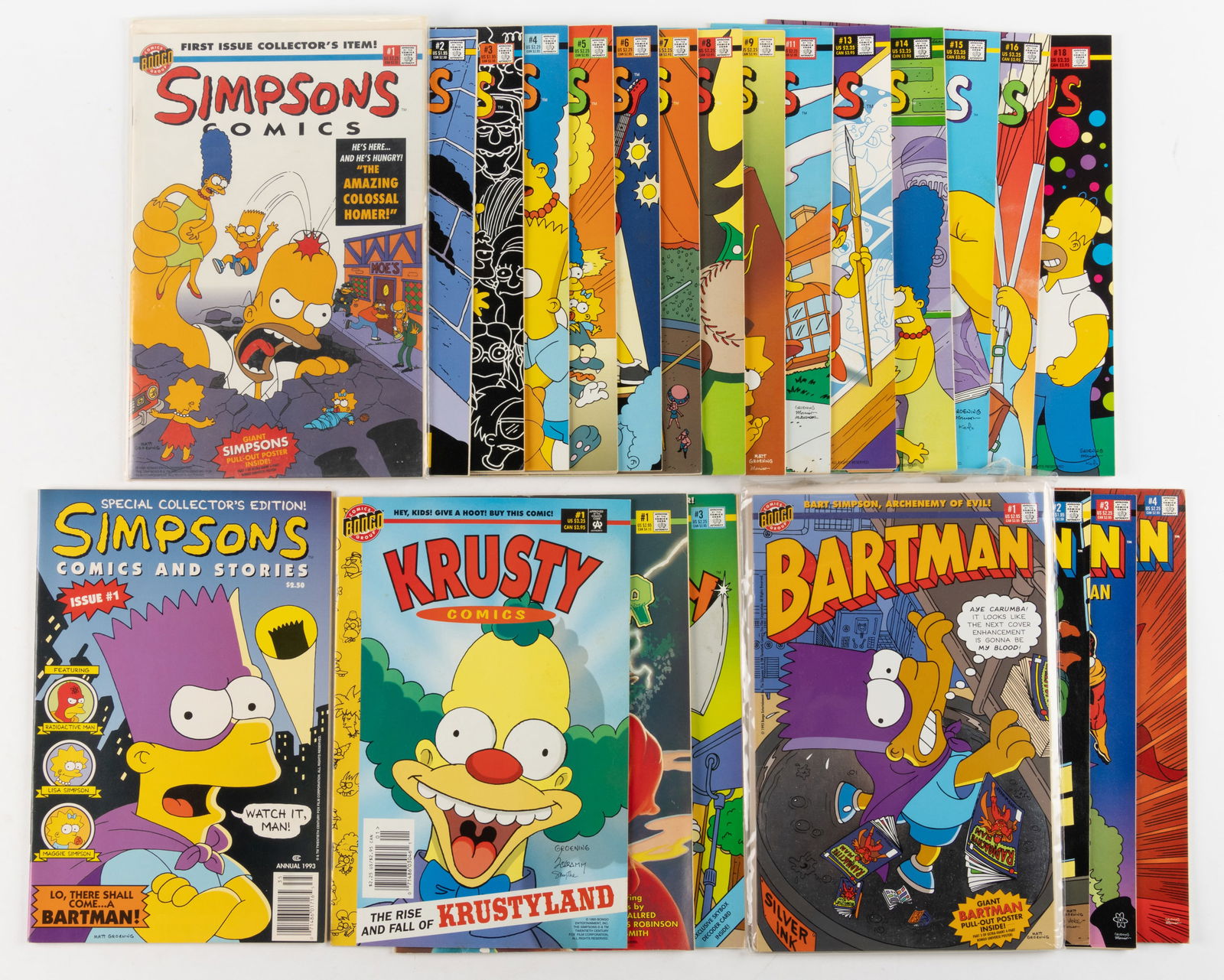 ASSORTED 1990'S SIMPSONS / BONGO COMIC BOOKS, LOT OF 23 (1 of 3)