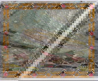 REVERSE PAINTED HAFEN ZEPPELIN GLASS WINDOW