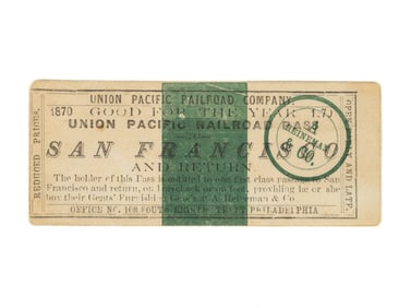 1870 UNION PACIFIC RAILROAD PASS PREMIUM FROM A. HEINEMAN & CO., PHILADELPHIA