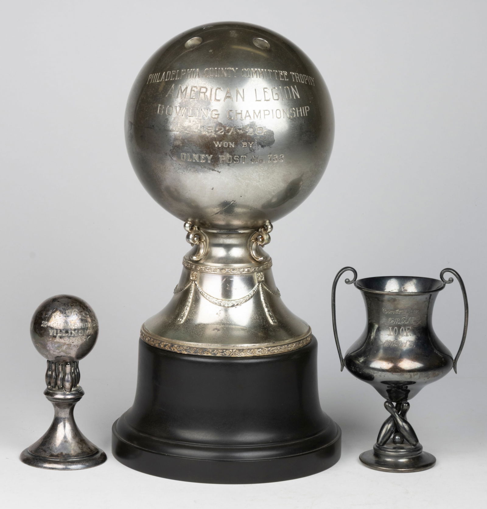 PENNSYLVANIA SILVER-PLATED BOWLING TROPHIES, LOT OF THREE (1 of 2)