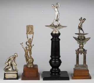 WEIDLICH BROS. / INC. FIGURAL GOLF AND BOWLING TROPHIES, LOT OF FOUR