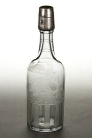 HAWKES CUT AND ENGRAVED GLASS "19TH HOLE" GOLF DECANTER WITH STERLING TOP