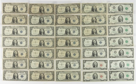 ASSORTED UNITED STATES COLLECTIBLE AND OBSOLETE CURRENCY, LOT OF 35