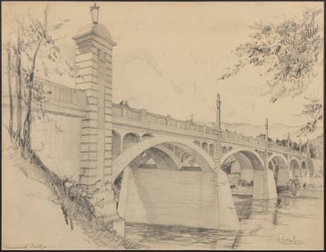 LOUIS H. RUYL (AMERICAN, B. 1870) DRAWING OF THE MEMORIAL BRIDGE, ROANOKE, VIRGINIA