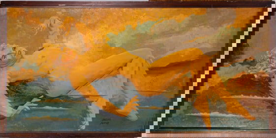 MONUMENTAL AMERICAN SCHOOL (20TH CENTURY) PIN-UP ILLUSTRATION ART OF A NUDE LADY