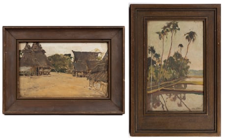 PAIR OF POSSIBLY NICOLAI KALMIKOFF (RUSSIAN, 1896-1951) RURAL SOUTH ASIAN PAINTINGS