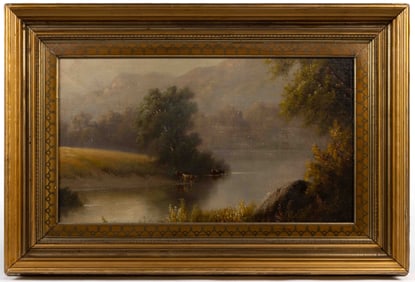 JAMES MCDOUGAL HART (NEW YORK, 1828-1901), ATTRIBUTED, LANDSCAPE PAINTING FEATURING COWS