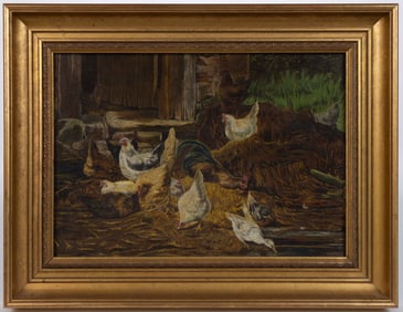 AMERICAN SCHOOL (19TH CENTURY) FARM SCENE PAINTING