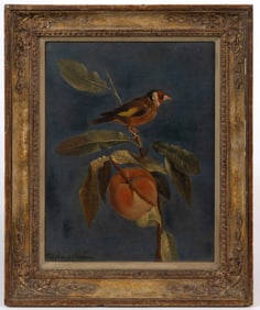 ITALIAN SCHOOL (19TH CENTURY) PAINTING OF A BIRD ON A PEACH BRANCH