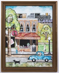 RICHARD "DICK" LEE CUPP (BLACKSBURG, VIRGINIA, 1940-2019) "THE TOYMAKER" CITYSCAPE PAINTING