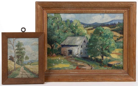 AMERICAN SCHOOL (20TH CENTURY) RURAL LANDSCAPE PAINTINGS, LOT OF TWO