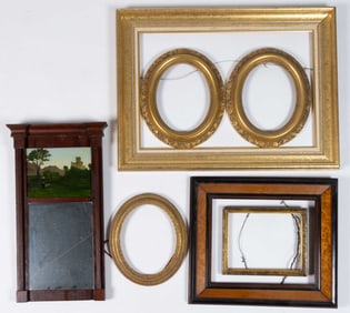 ASSORTED AMERICAN OR BRITISH MOLDED GILTWOOD AND OTHER FRAMES AND MIRROR, LOT OF SEVEN