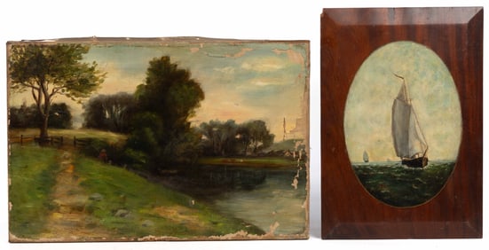 AMERICAN SCHOOL (19TH CENTURY) LANDSCAPE AND SEASCAPE PAINTINGS, LOT OF TWO
