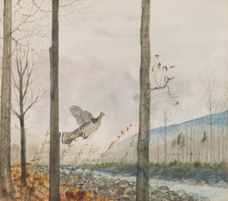 JAMES MURPHY DAVIES (AMERICAN, 1928-2011) FLYING GROUSE PAINTING