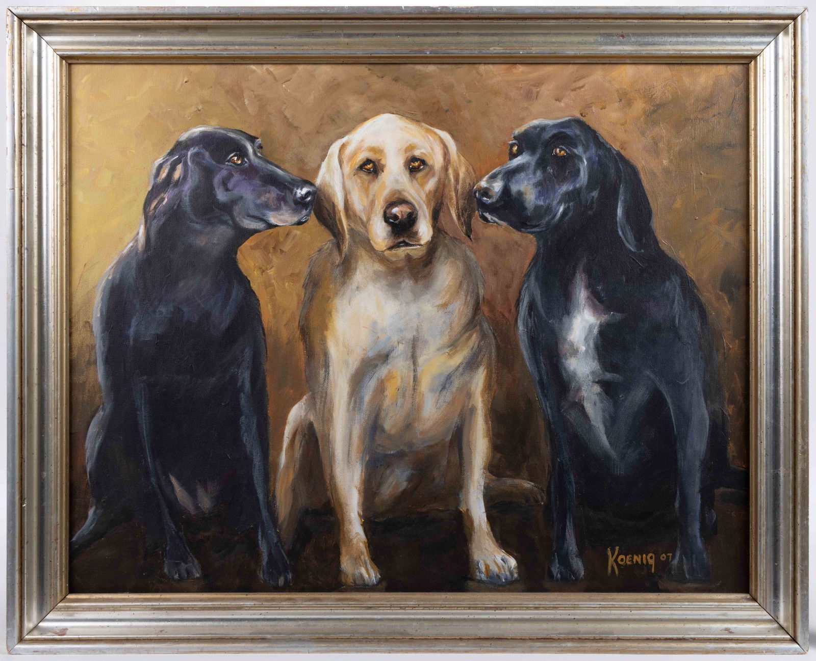 AMERICAN SCHOOL (21ST CENTURY) PORTRAIT OF THREE DOGS (1 of 4)