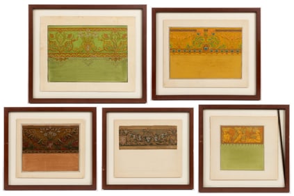 FRAMED ANTIQUE WALLPAPER SAMPLES, LOT OF FIVE