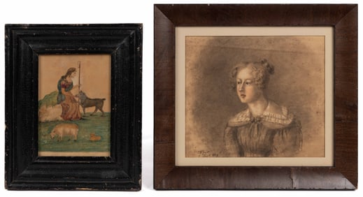 AMERICAN FOLK ART PAINTINGS / PORTRAITS, LOT OF TWO