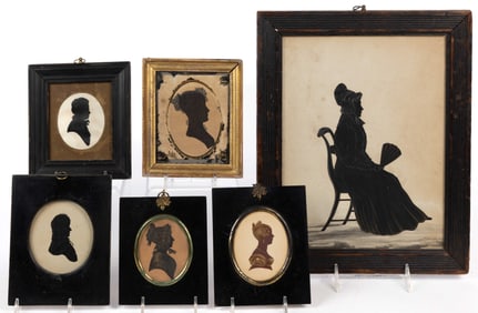 AMERICAN / BRITISH SCHOOL (19TH CENTURY) HOLLOW-CUT AND CUT-AND-PASTED SILHOUETTES, LOT OF SIX