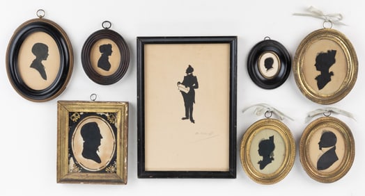AMERICAN / BRITISH SCHOOL (19TH CENTURY) HOLLOW-CUT AND CUT-AND-PASTED SILHOUETTES, LOT OF EIGHT