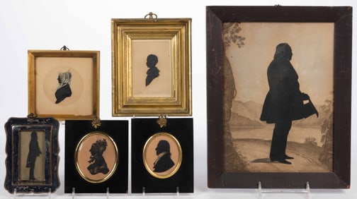 AMERICAN / BRITISH SCHOOL (19TH CENTURY) HOLLOW-CUT AND CUT-AND-PASTED SILHOUETTES, LOT OF SIX