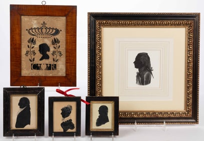 AMERICAN / BRITISH SCHOOL (19TH CENTURY) HOLLOW-CUT AND CUT-AND-PASTED SILHOUETTES, LOT OF FIVE