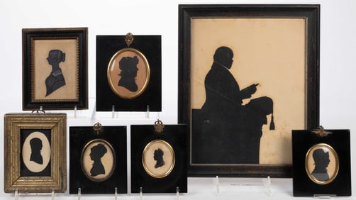 AMERICAN / BRITISH SCHOOL (19TH CENTURY) HOLLOW-CUT AND CUT-AND-PASTED SILHOUETTES, LOT OF SEVEN
