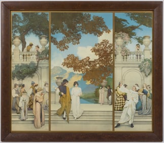 MAXFIELD PARRISH (AMERICAN, 1870-1966) "GARDEN OF OPPORTUNITY" TRIPTYCH PRINT