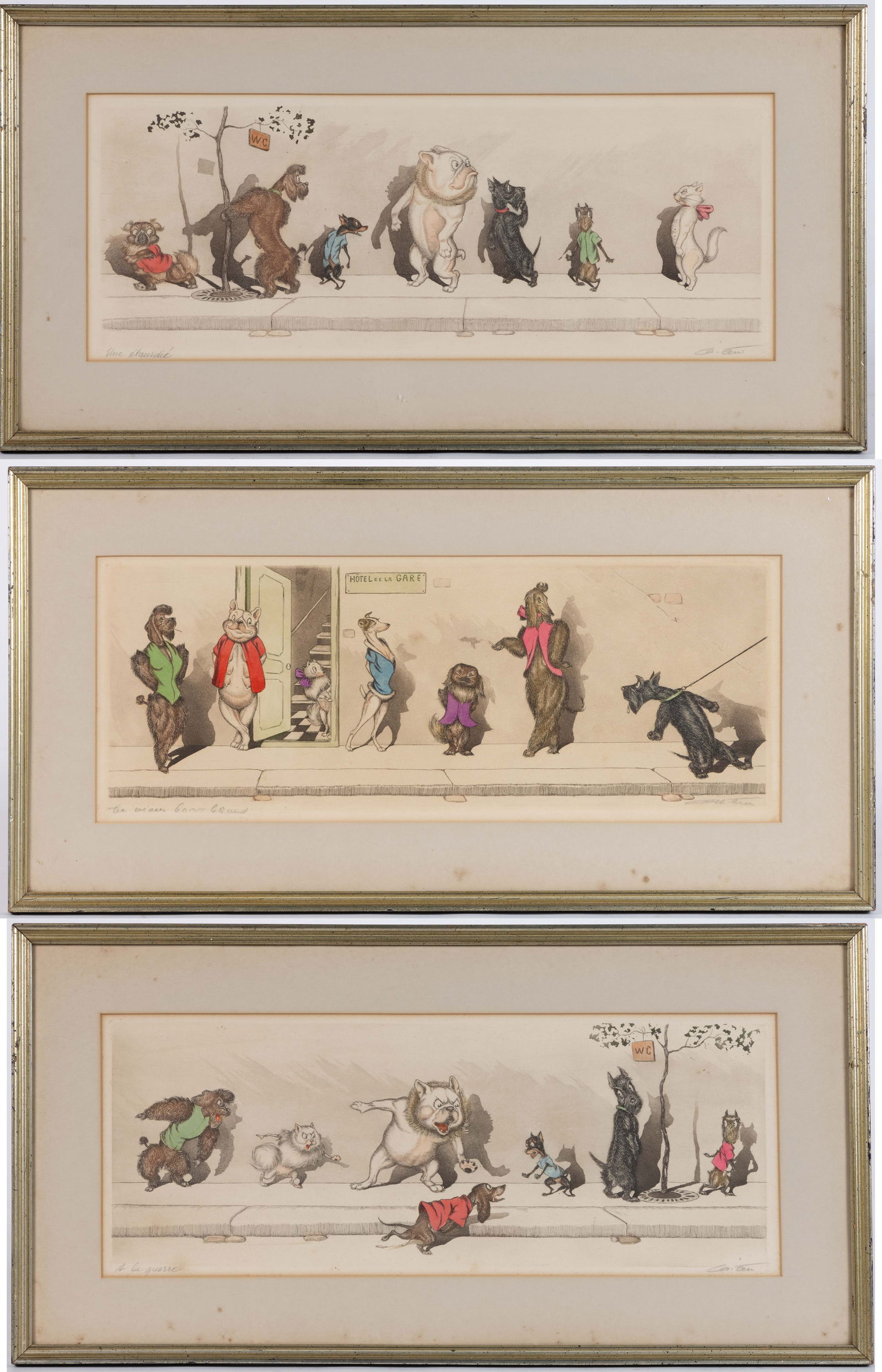 BORIS O'KLEIN (FRENCH, 1893-1985) "DIRTY DOGS OF PARIS" ETCHINGS / PRINTS, LOT OF THREE (1 of 4)