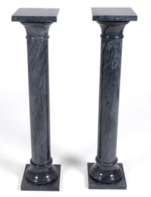 BLACK / GRAY MARBLE PEDESTALS / PILLARS / COLUMNS, PAIR