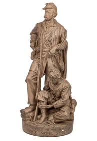 JOHN ROGERS (AMERICAN, 1839-1904) "WOUNDED TO THE REAR / ONE MORE SHOT" CIVIL WAR PLASTER STATUE