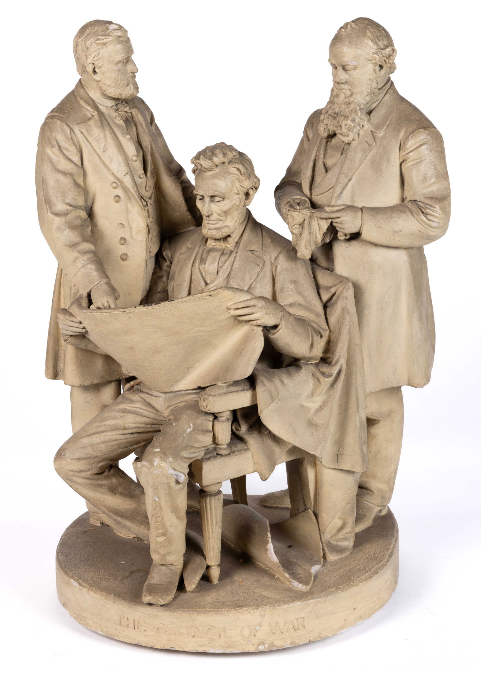 JOHN ROGERS (AMERICAN, 1839-1904) "THE COUNCIL OF WAR" CIVIL WAR PLASTER STATUE (1 of 6)