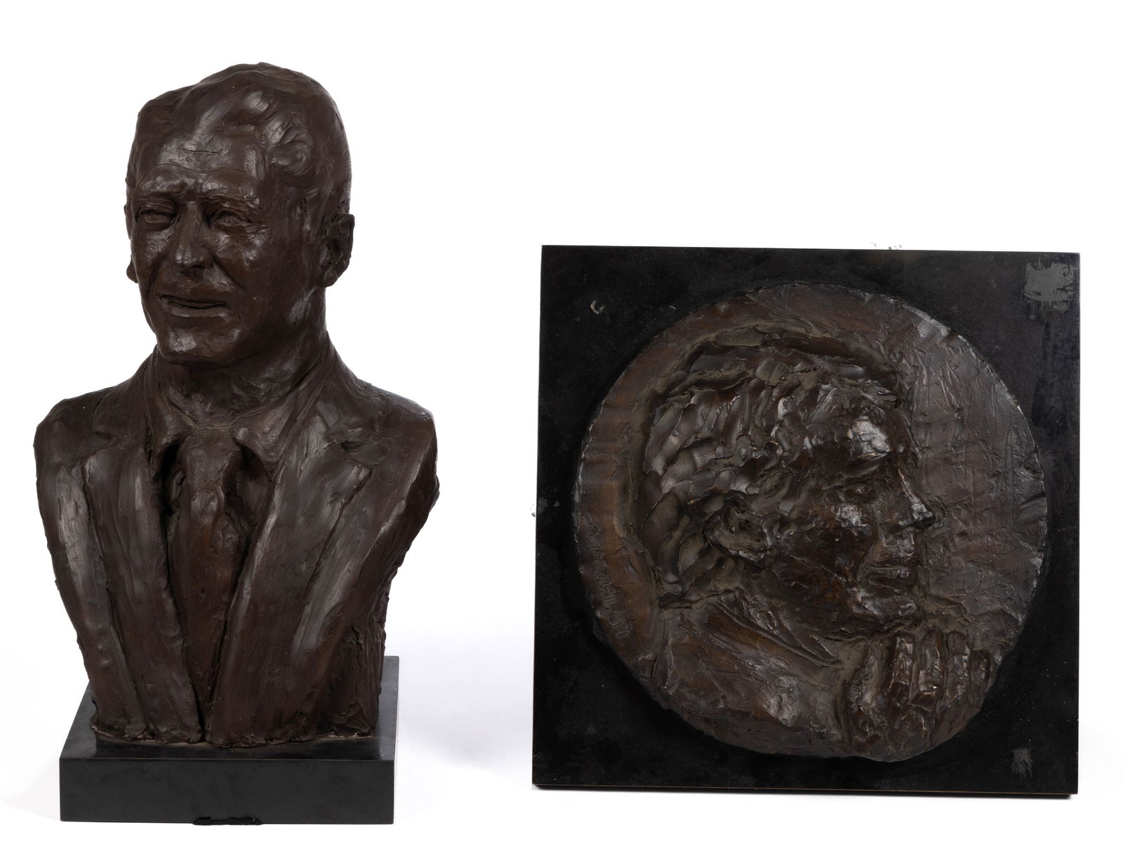 AGNES YARNALL (AMERICAN, 1904-1989) BUST OF RONALD REAGAN AND BRONZE PLAQUE, LOT OF TWO (1 of 6)