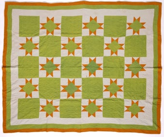 VIRGINIA "TEXAS STAR / AUNT ELIZA'S STAR" PIECED QUILT