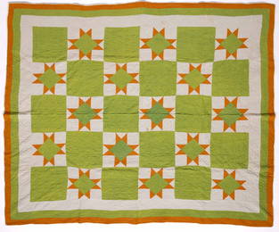 VIRGINIA "TEXAS STAR / AUNT ELIZA'S STAR" PIECED QUILT