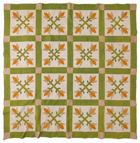 NORTH CAROLINA ATTRIBUTED "FOUR TULIPS" VARIATION APPLIQUE QUILT